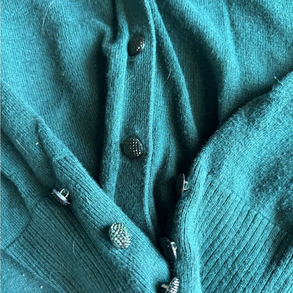 New York & Company Medium Sweater Green V-Neck Button Up Fancy Buttons - Picture 6 of 12